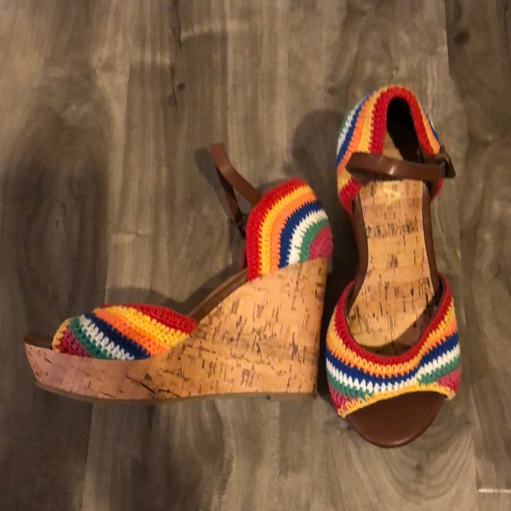 MIA, Size 6, Rainbow Crochet platform Wedges NEW
